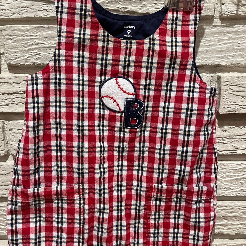 Carter's Seersucker Baseball Red Plaid Kids Onsie